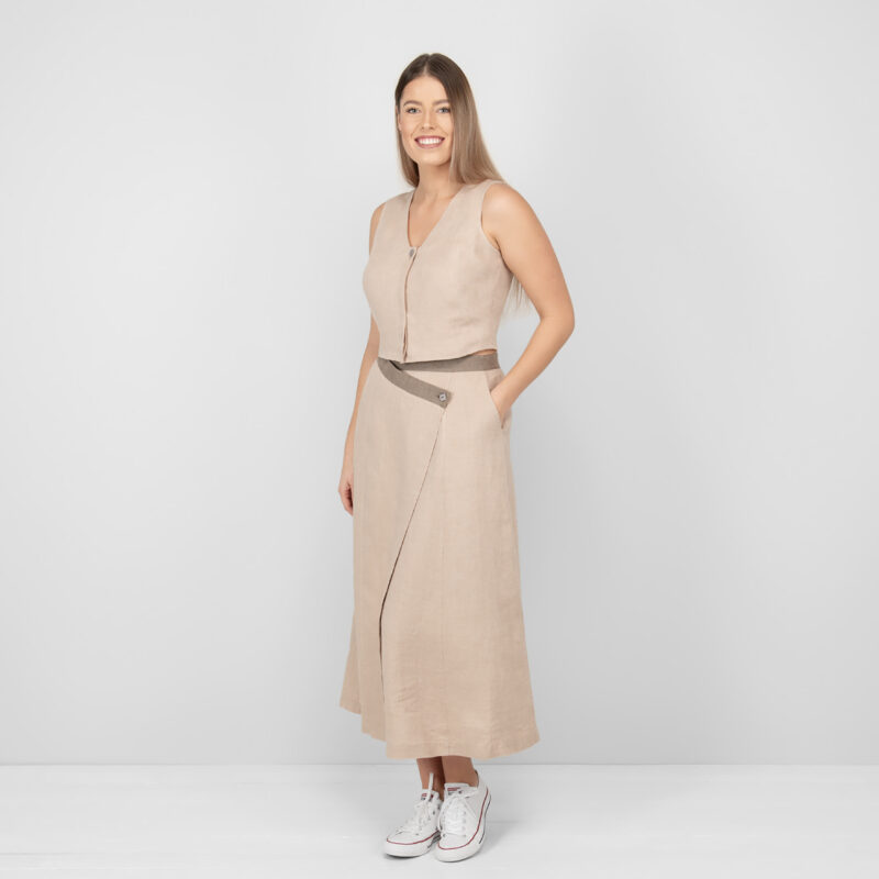 sand linen skirt with pockets