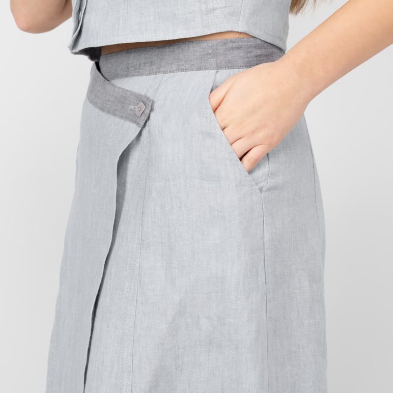 grey linen skirt with pockets
