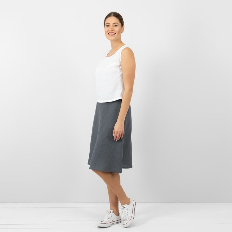 grey linen skirt simple model