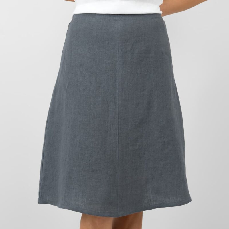 grey linen skirt with elastic on back side