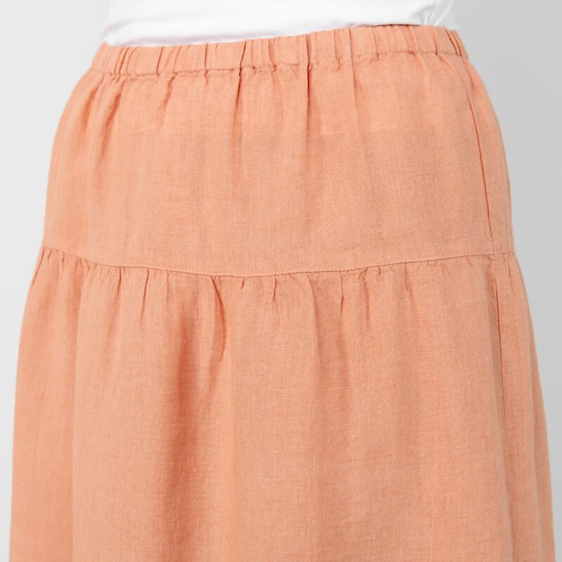 Long maxi linen light orange skirt, gathered fabric