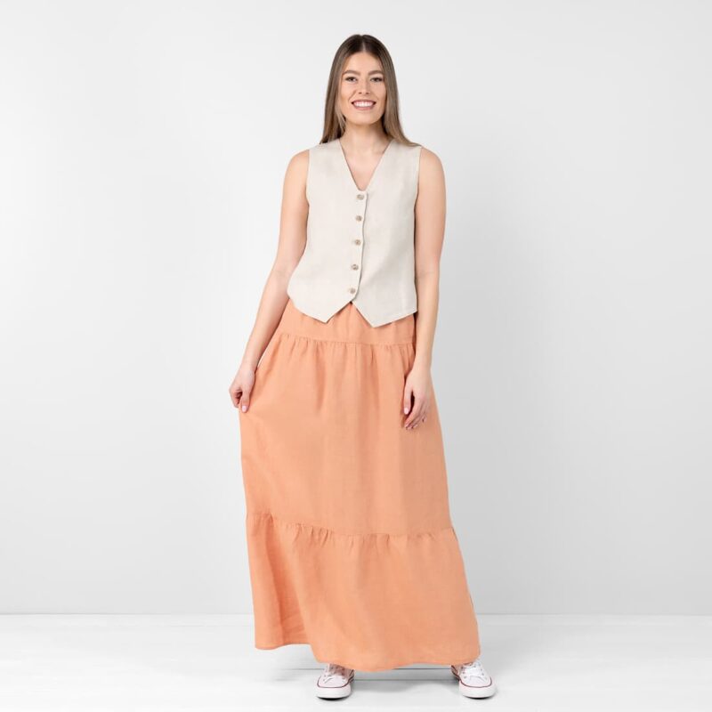 Long maxi linen light orange skirt