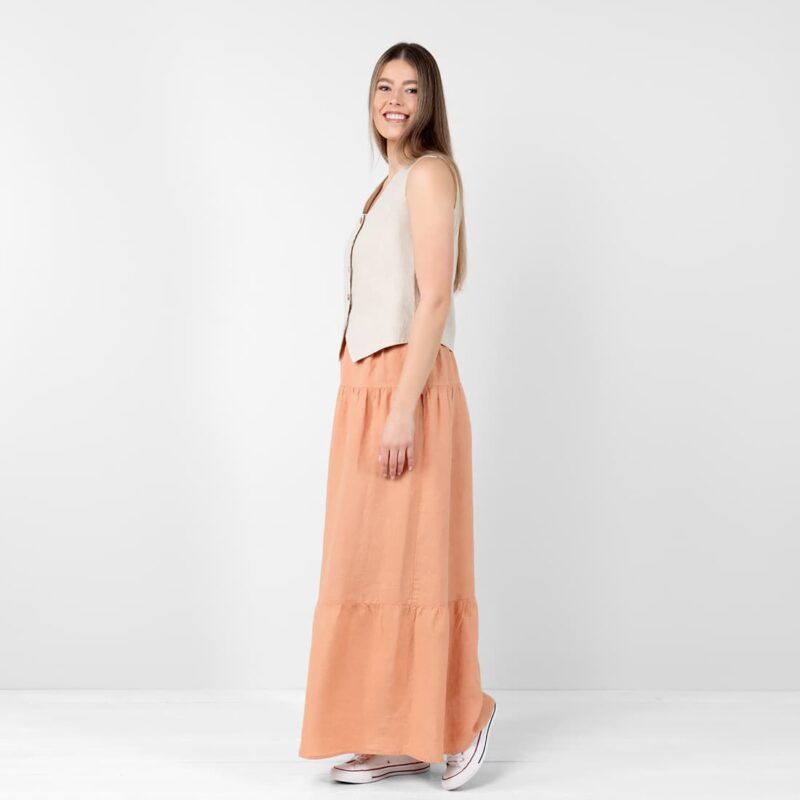 Long maxi linen light orange skirt