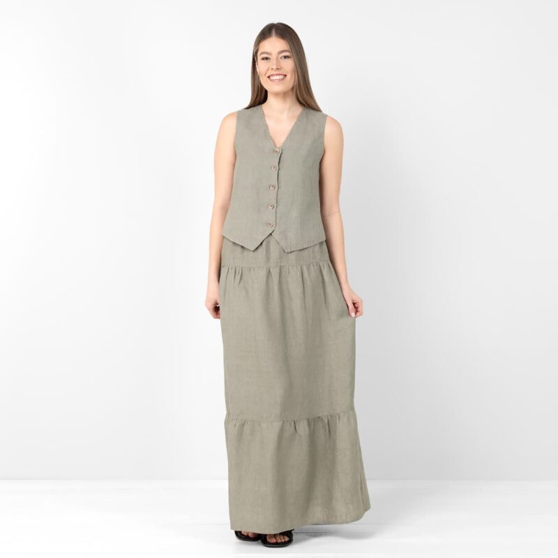 Long maxi linen grey-green skirt