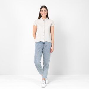 Beige linen shirt, short sleeves