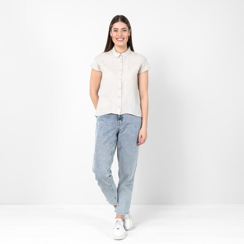 Beige linen shirt, short sleeves