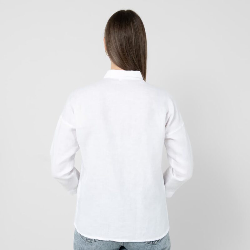 BIANCA white linen blouse back side