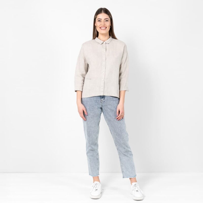 Beige linen shirt blouse