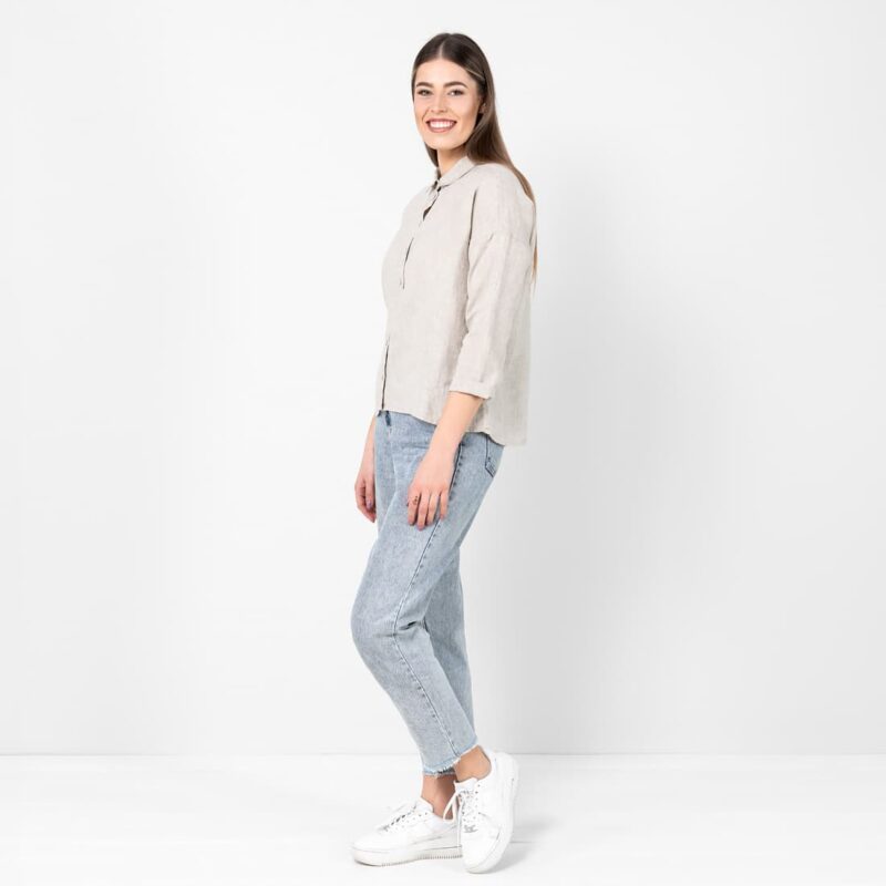 Beige linen shirt blouse, button down