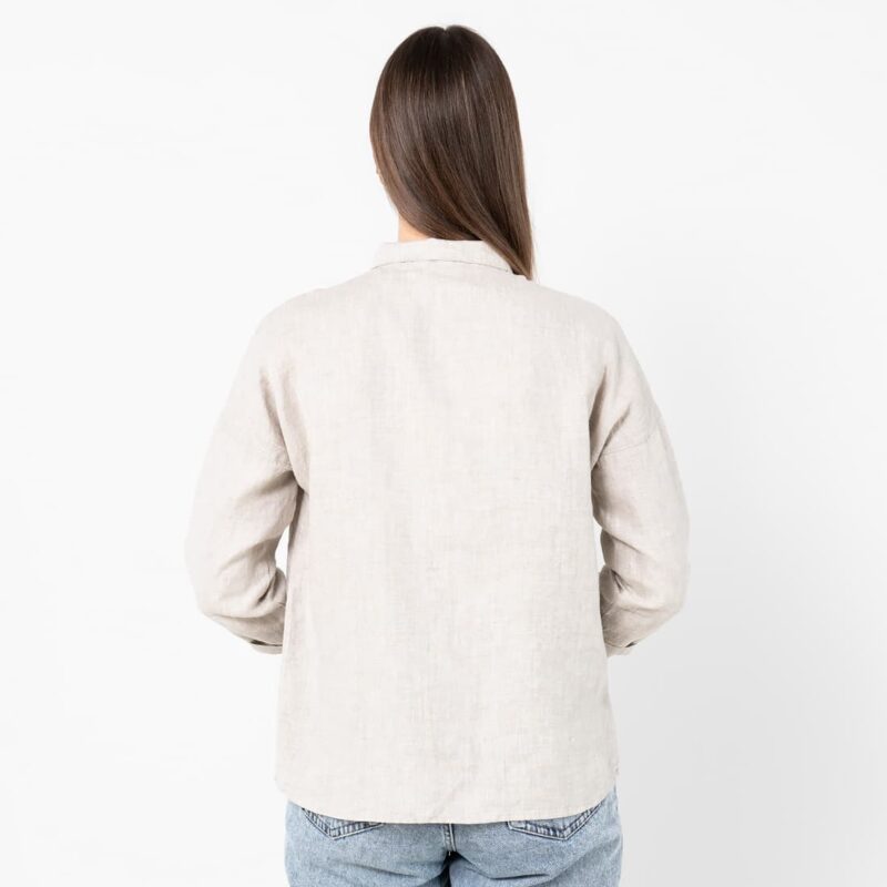 Beige linen shirt blouse, plain backside
