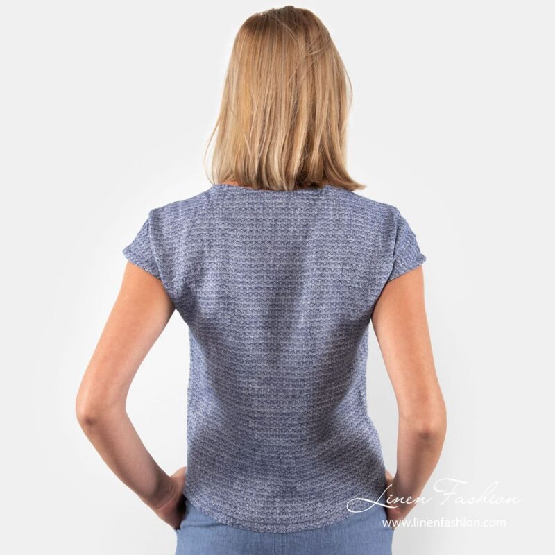 SAINT TROPEZ blue linen blouse back side