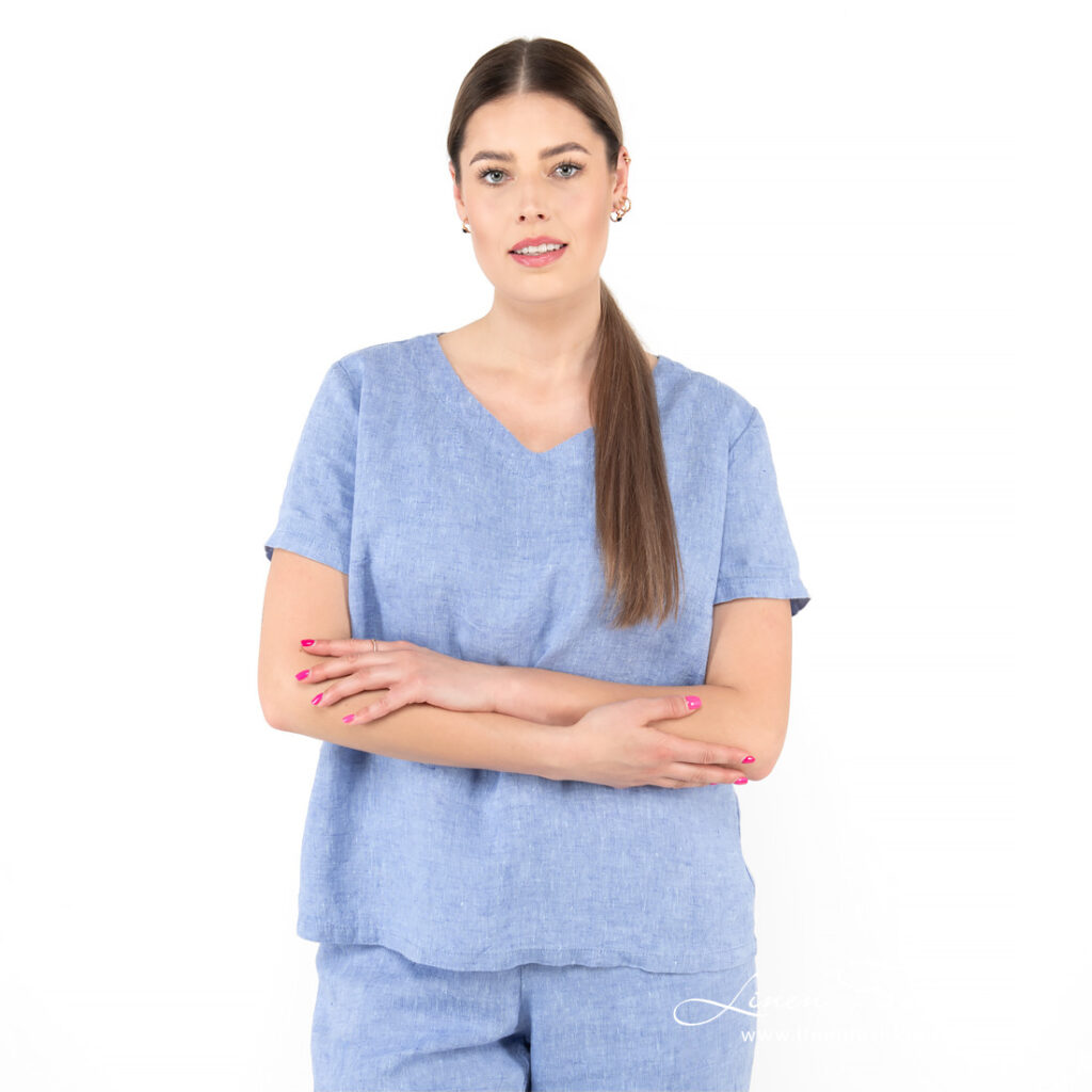 linen blue blouse short sleeves.