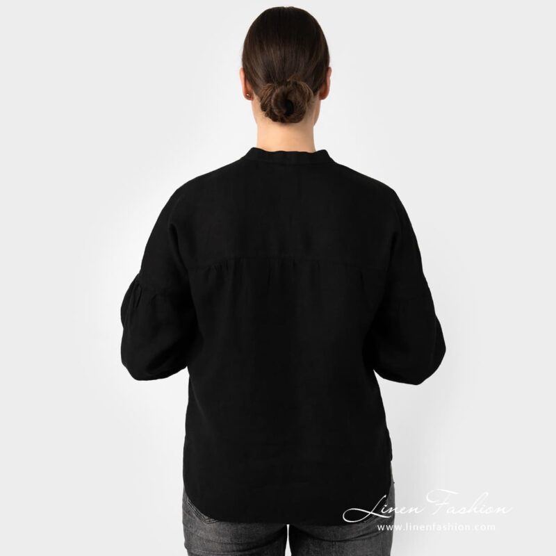 PALMA black linen blouse from the back side