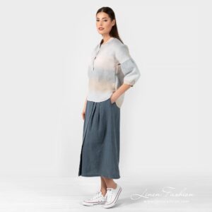 PALMA multicolored striped linen blouse with matching skirt