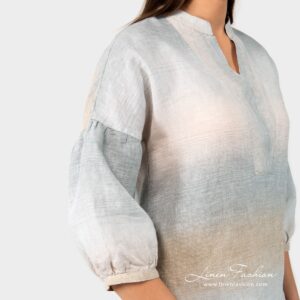 PALMA multicolored striped linen blouse with 3/4 balloon sleeves