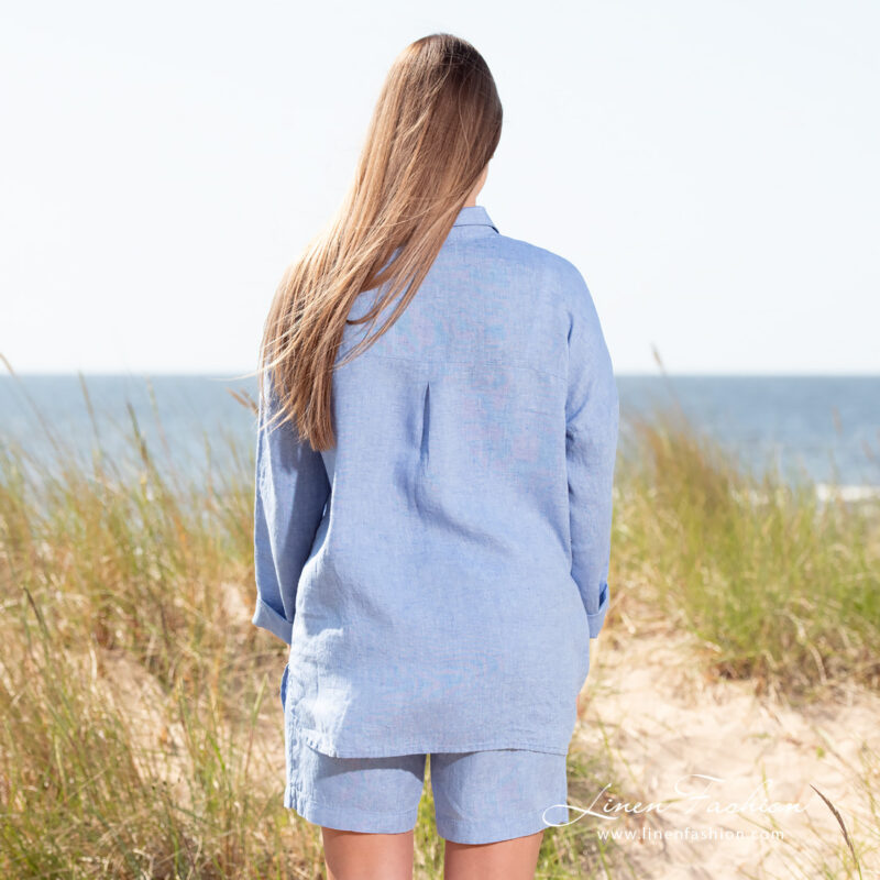 Linen blue blouse from backside.