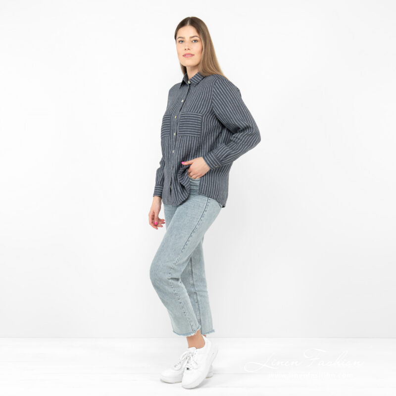 linen striped blouse from one side.