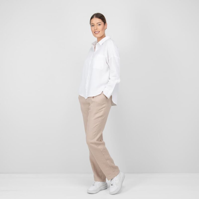 white linen shirt blouse with pants