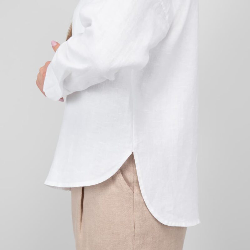 white linen shirt blouse rounded bottom