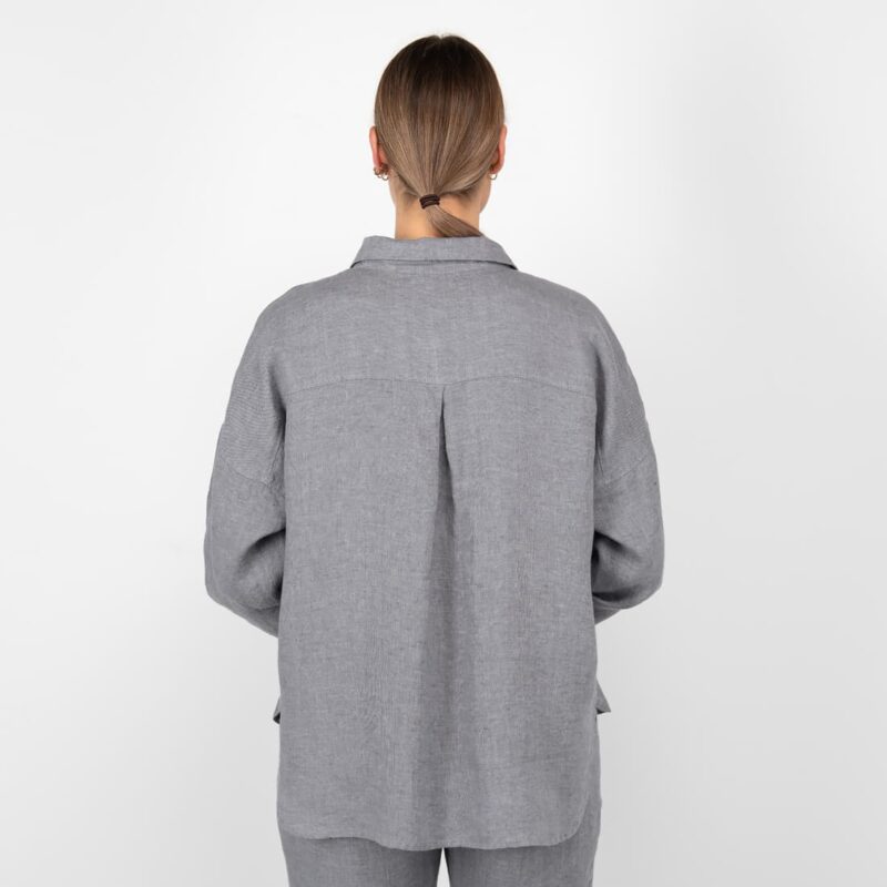 grey linen blouse shirt from backside