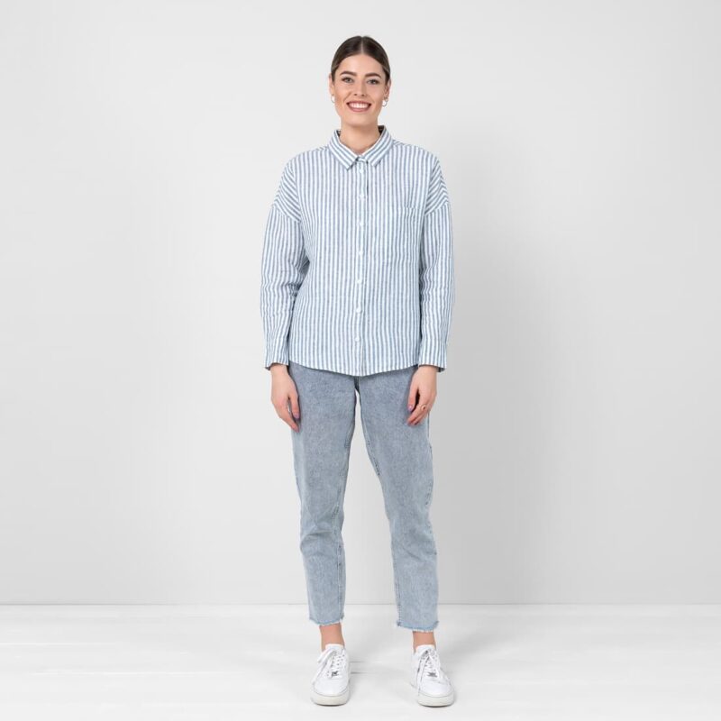 Striped blue linen shirt, 100% linen
