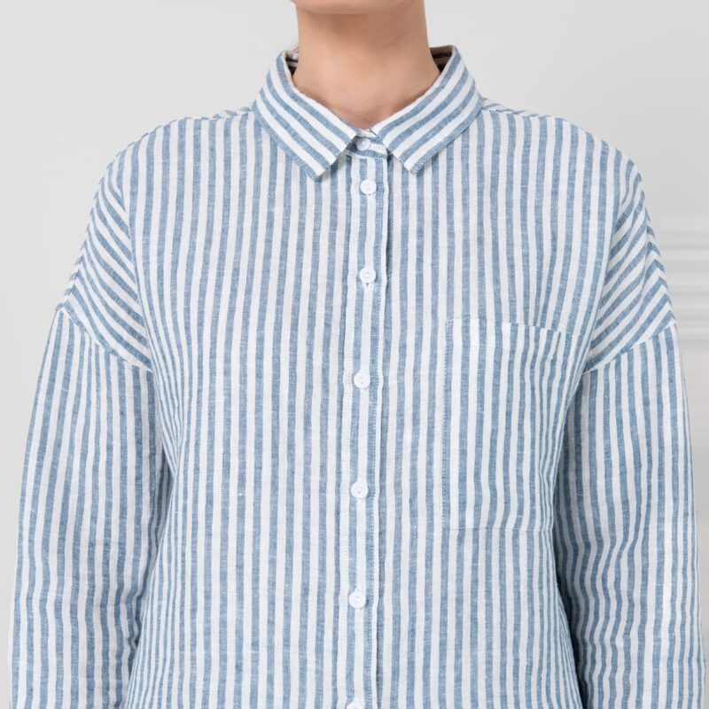Striped blue linen shirt, classic collar