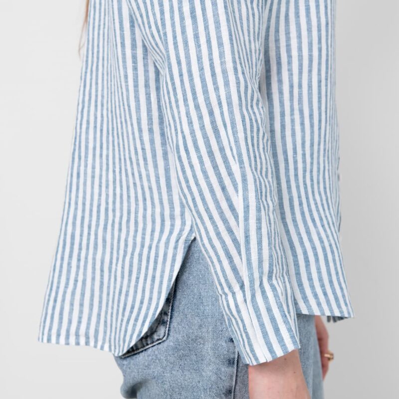 Striped blue linen shirt, slits on sides