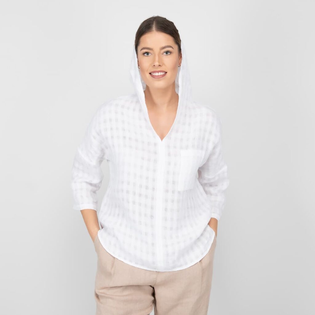 white linen blouse with hoodie