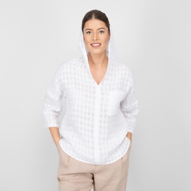 white linen blouse with hoodie