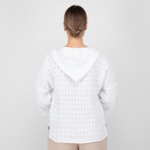 white linen blouse with hoodie from backside