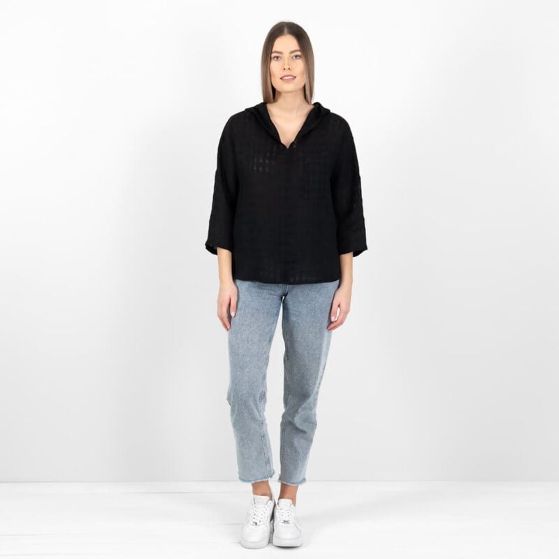 black linen blouse with hoodie