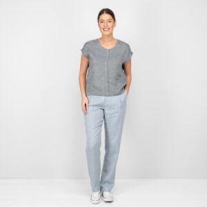 linen grey blouse in checks