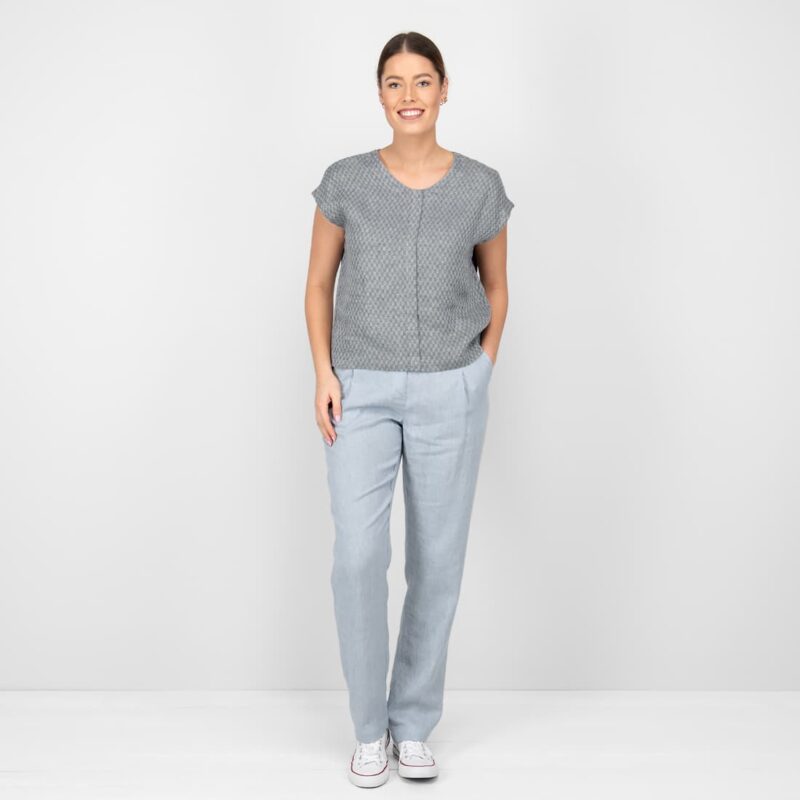 linen grey blouse in checks
