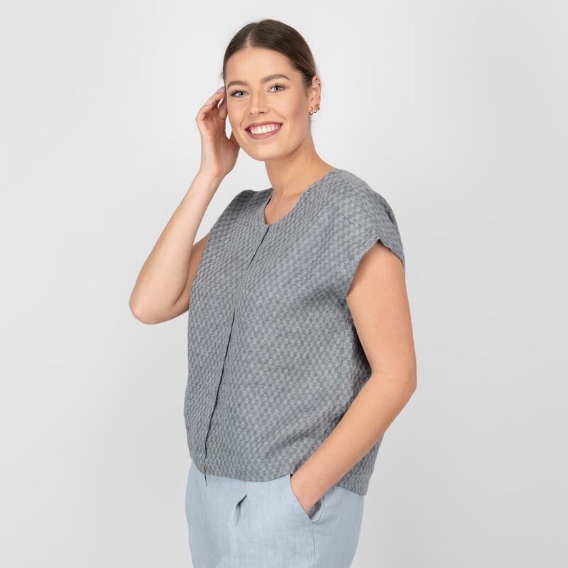 linen grey blouse in checks, washed