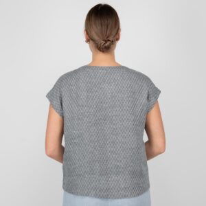linen grey blouse in checks from backside