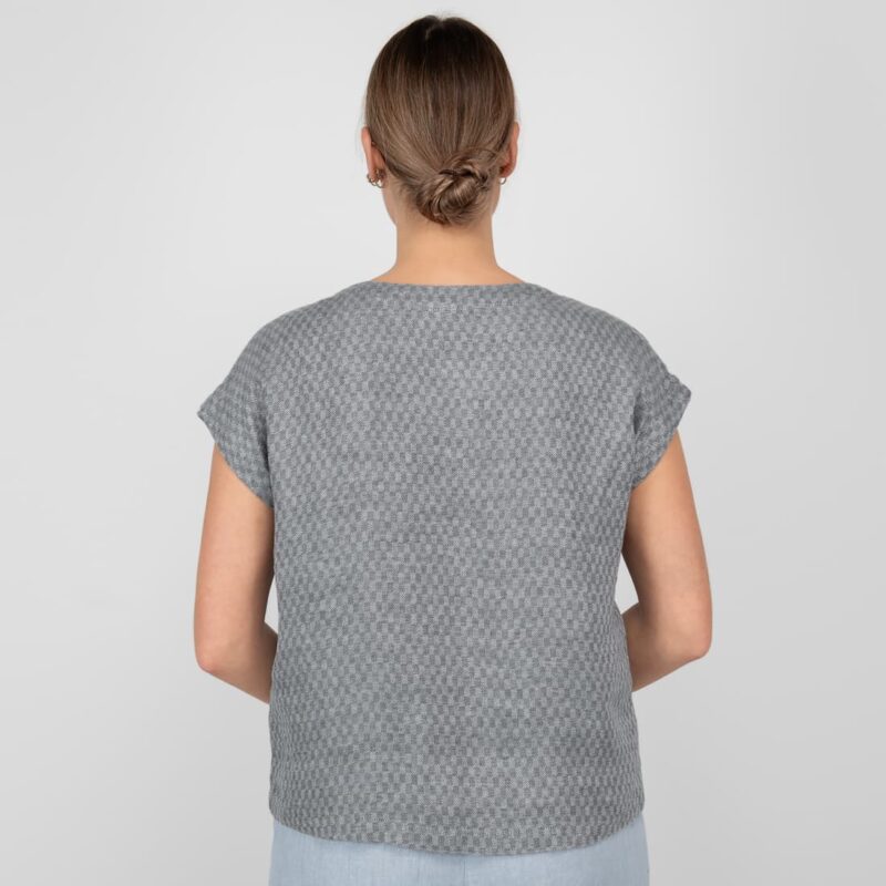 linen grey blouse in checks from backside