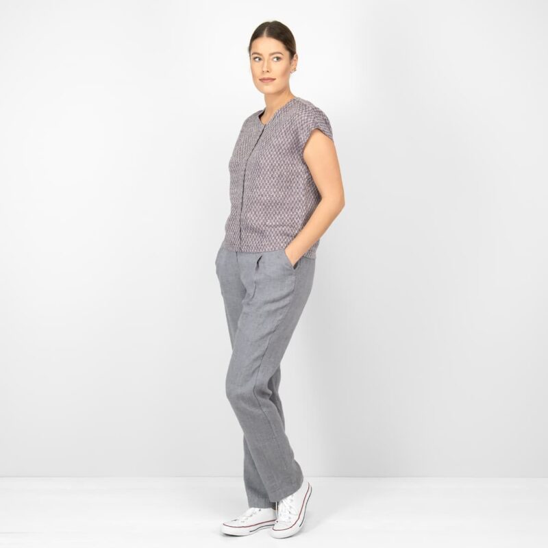 linen violet blouse in checks with pants