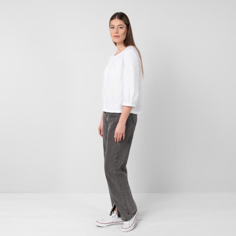 White linen blouse with pleats, optical white