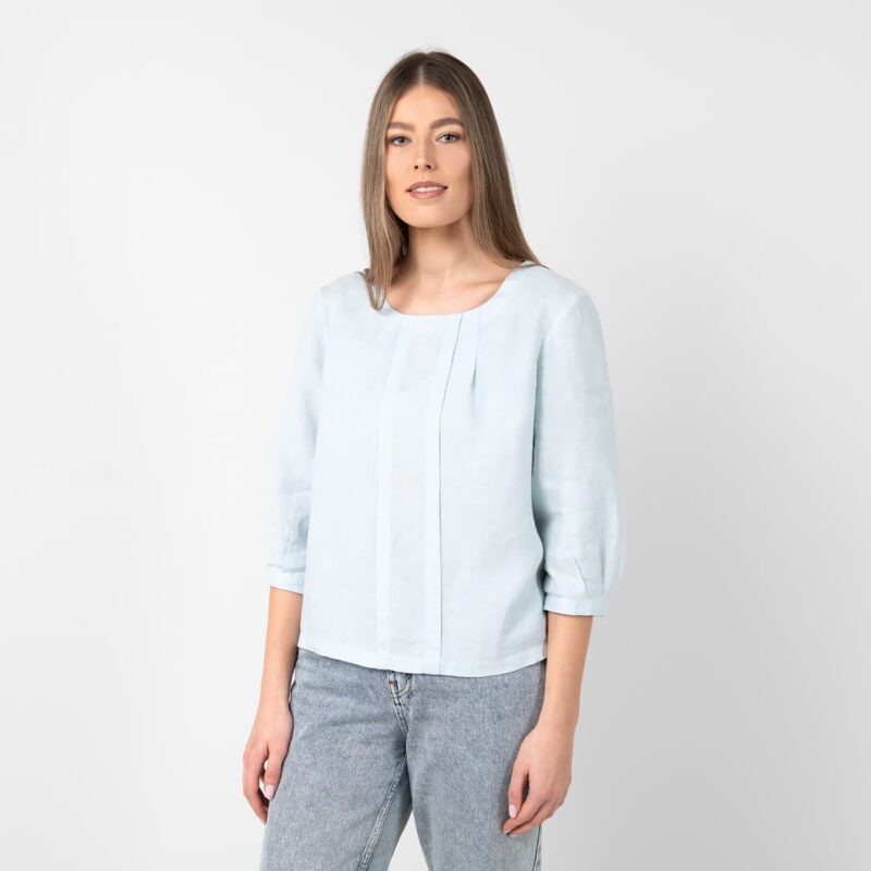 Light blue linen blouse, 3/4 sleeves