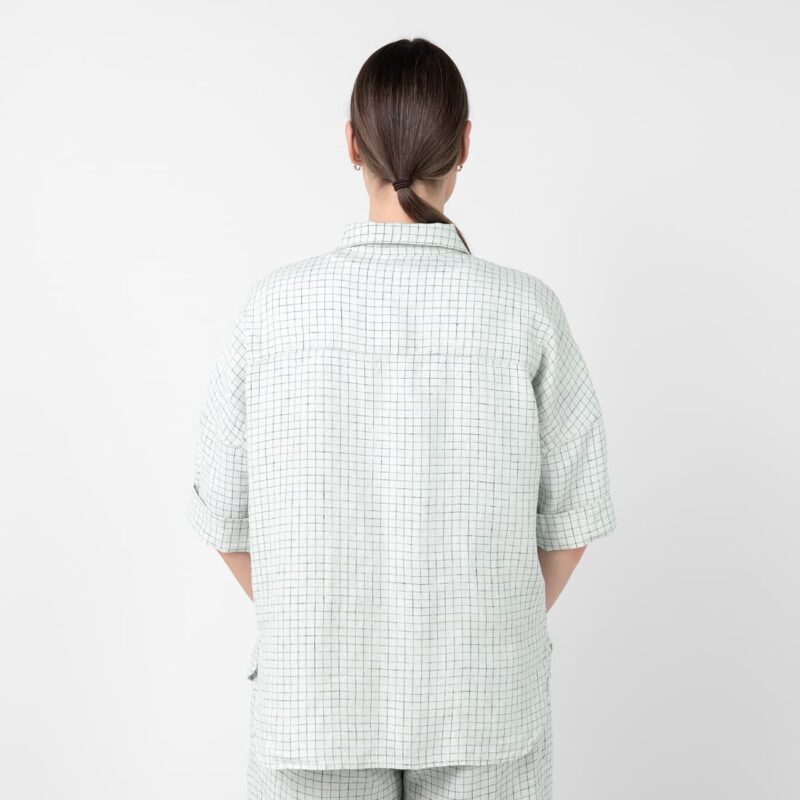Linen greenish checked shirt, oversized fit
