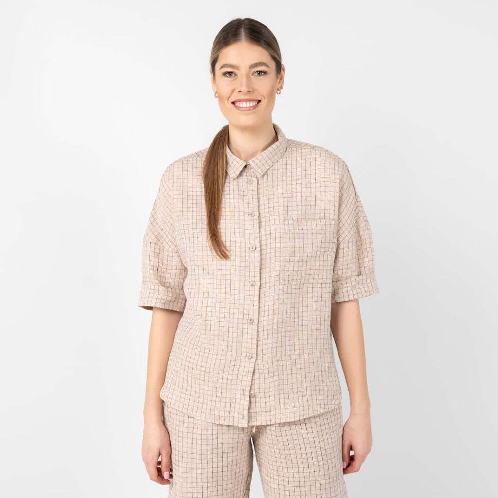 Linen brownish checked shirt, button down