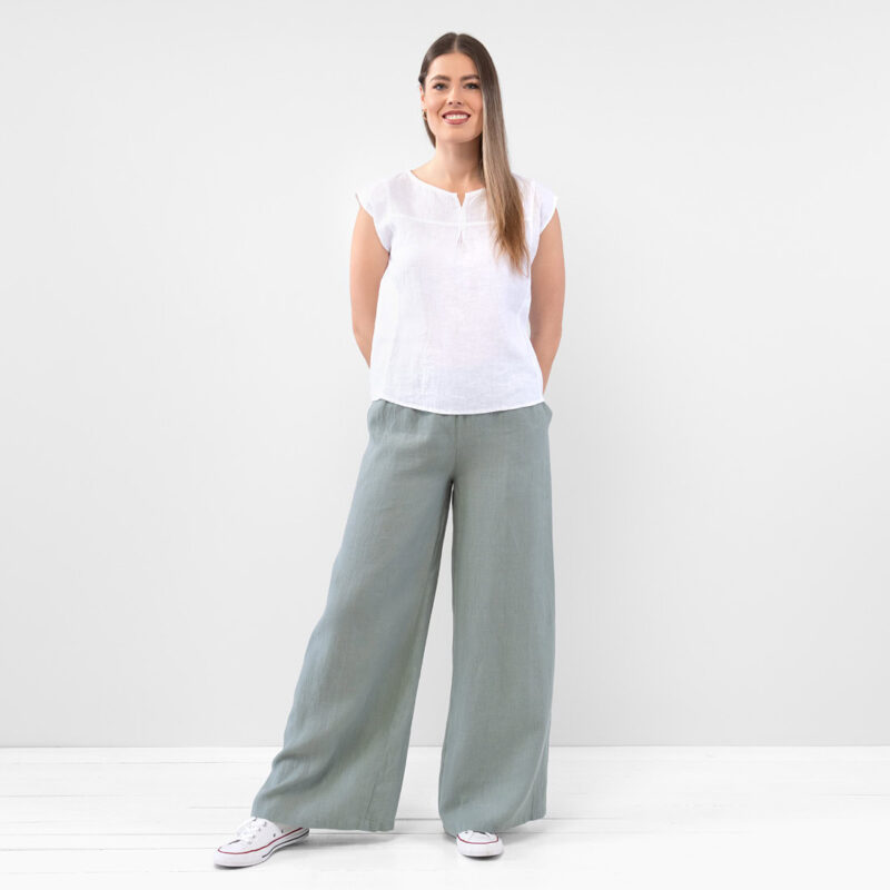YUTA Linen optical white blouse, full body view