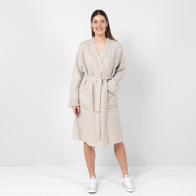 Natural linen bathrobe for women