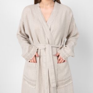 Natural linen bathrobe, waffle fabric