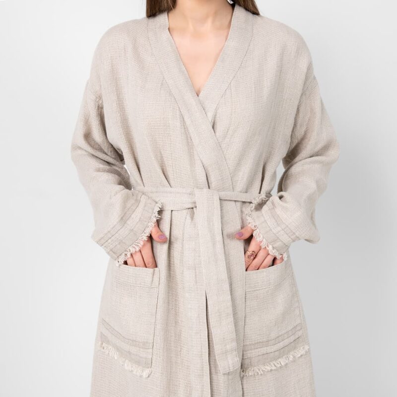 Natural linen bathrobe, waffle fabric