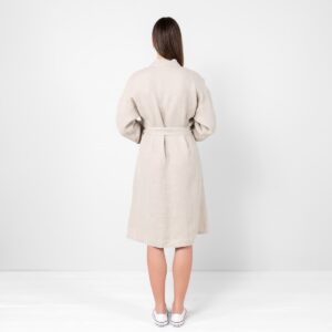 Natural linen bathrobe with waist tie