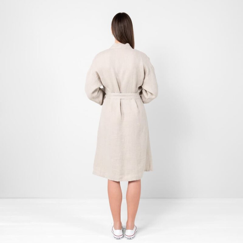 Natural linen bathrobe with waist tie