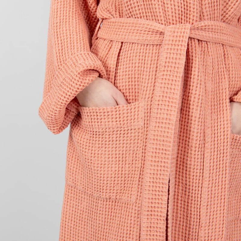 linen cotton peach bathrobe 2 pockets.