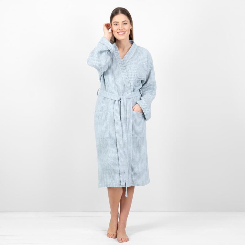 linen cotton blue grey bathrobe.