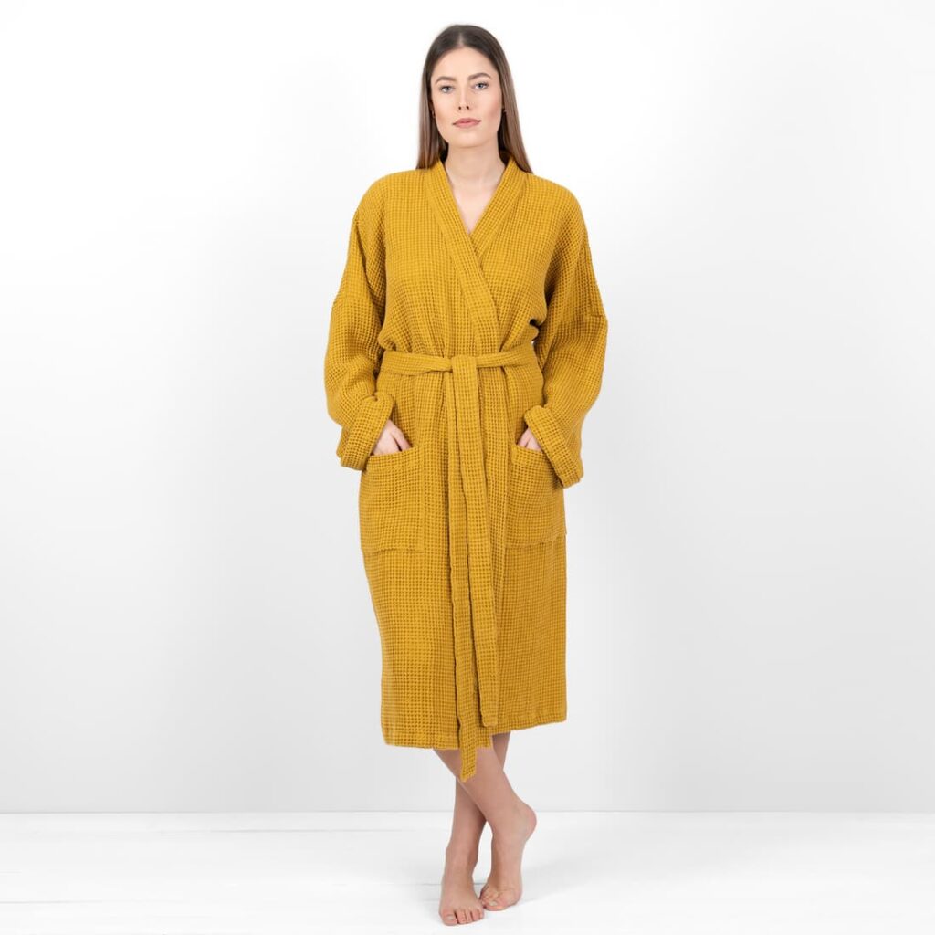 linen cotton mustard bathrobe
